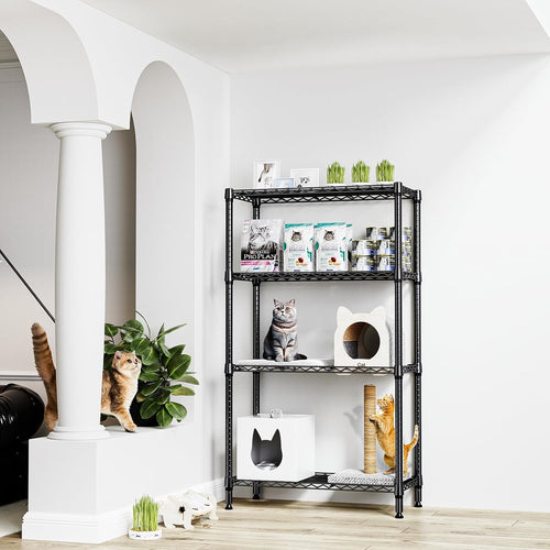 1000 lbs 4 Tier Shelf Metal Storage Shelves Shelving Wire Rack Heavy Duty Closet Organizers for Garage Kitchen Bathroom Laundry Black 13.8" D x 35.4" W x 59.5" H