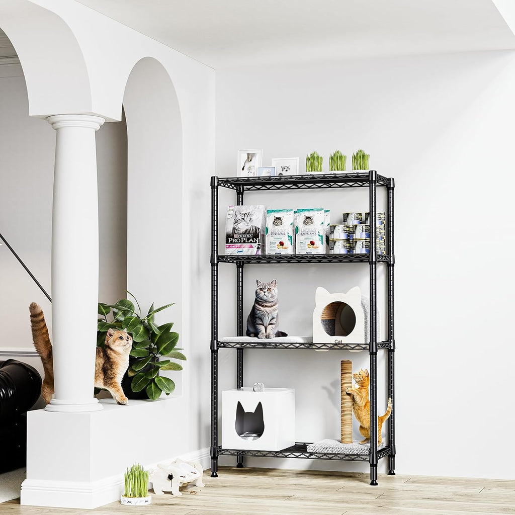 1000 lbs 4 Tier Shelf Metal Storage Shelves Shelving Wire Rack Heavy Duty Closet Organizers for Garage Kitchen Bathroom Laundry Black 15.7" D x 33.5" W x 59.5" H