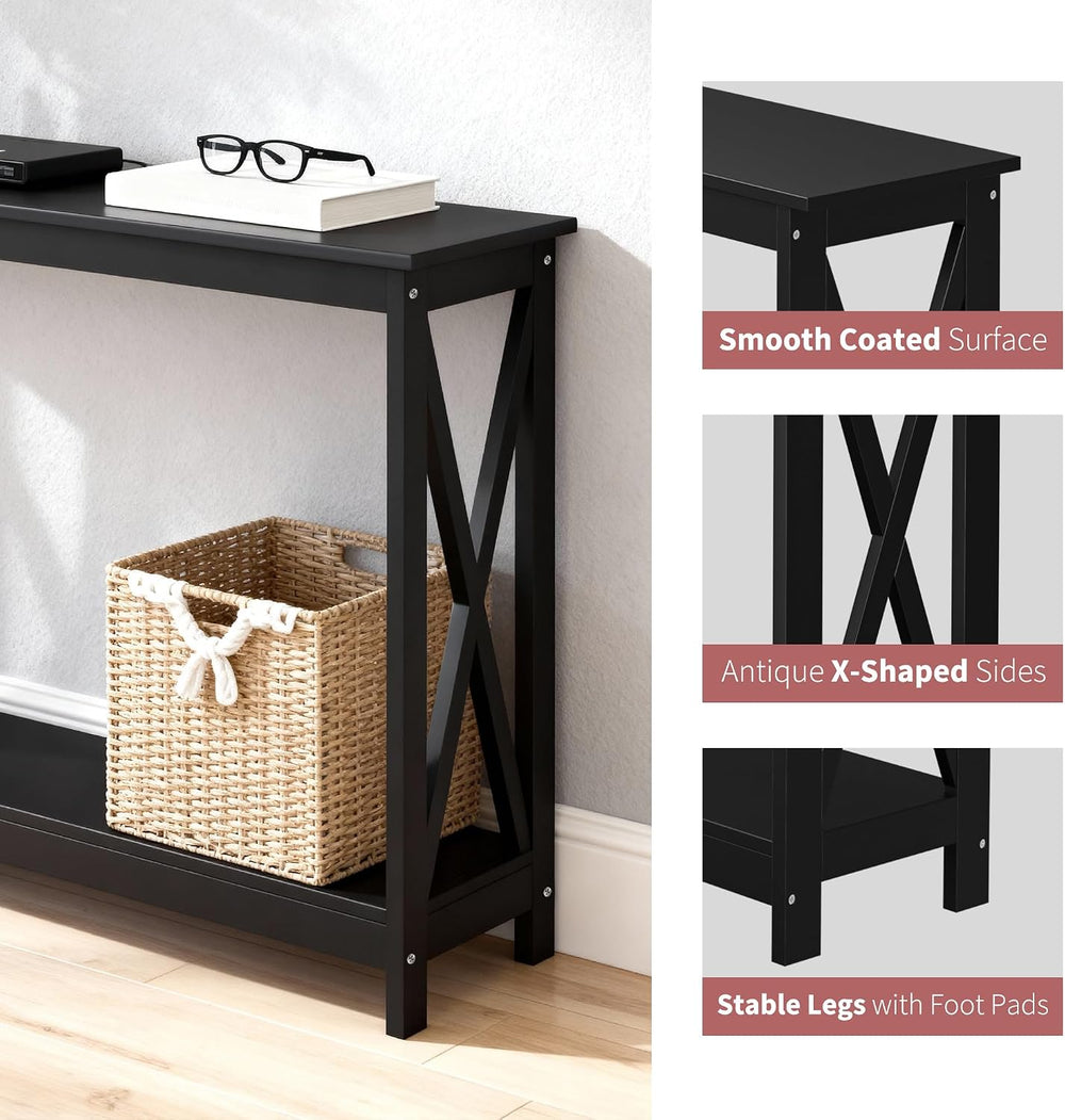 ZenStyle Sofa Side Console Table with 2 Storage Shelves Narrow Accent Table f...