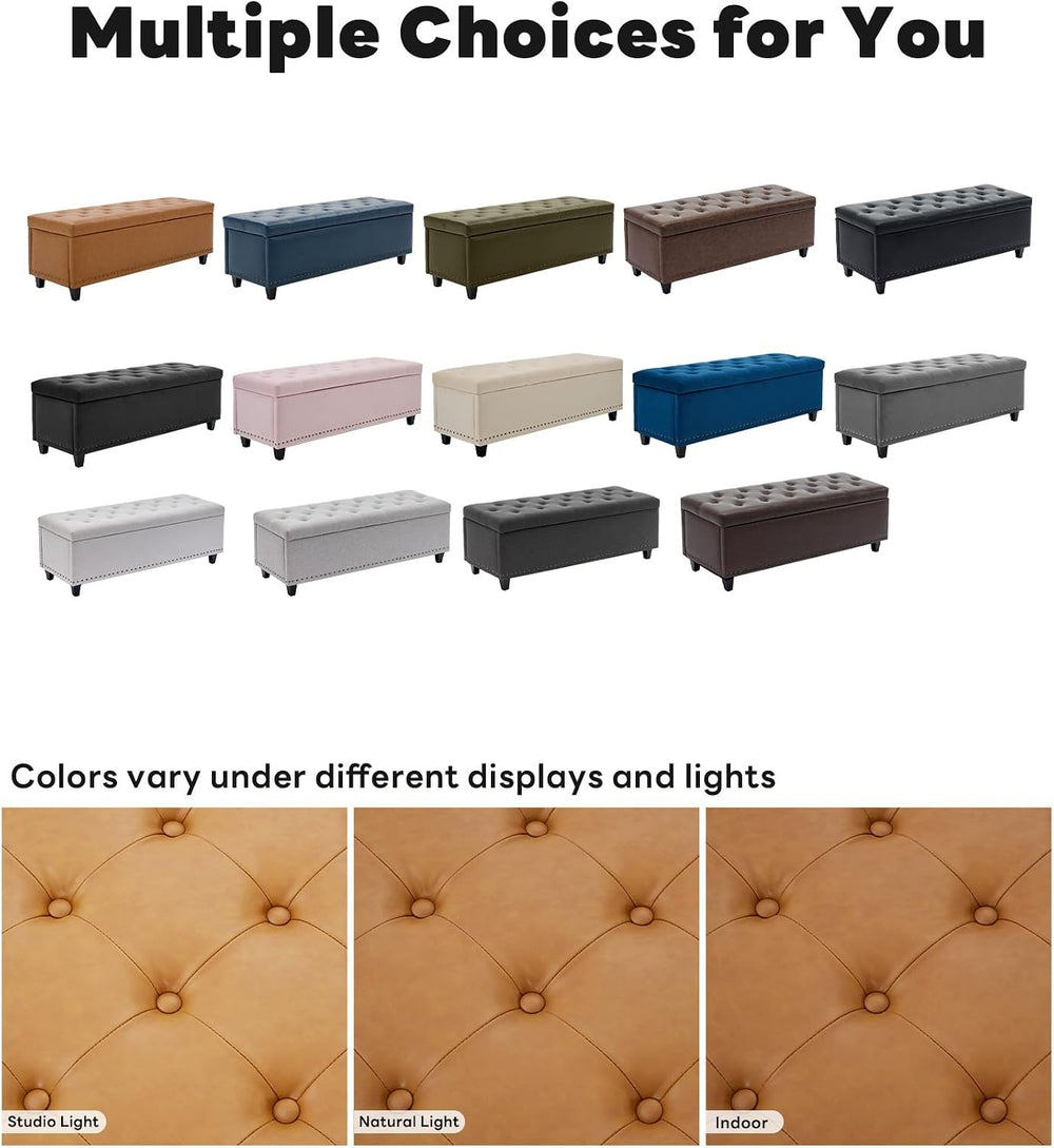 Tbfit 50.8" Ottoman with Storage, Button‑Tufted Bench with Safety Hinge ...