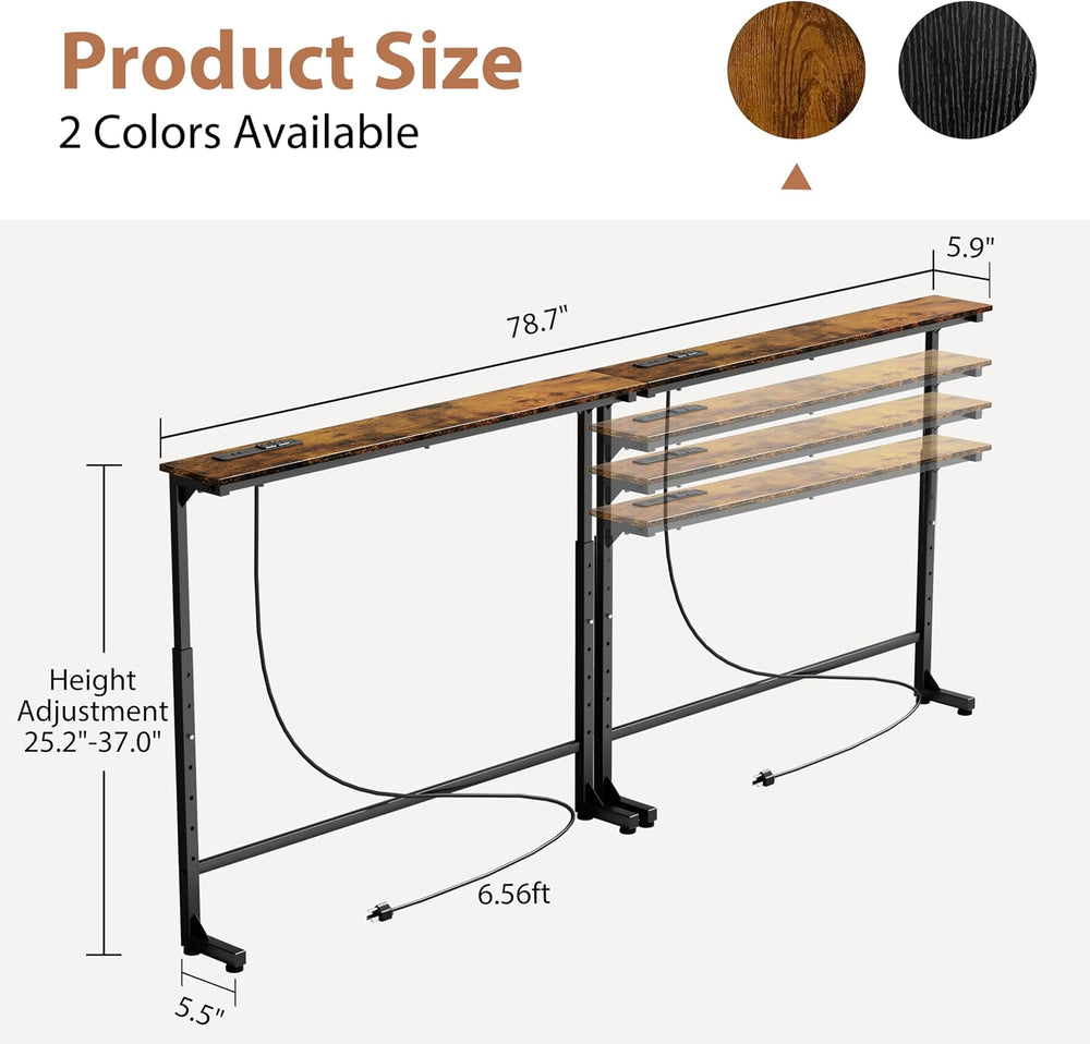 GRLEAF 2 Pack Adjustable Height Narrow Console Table with Power Outlets, 78.7...