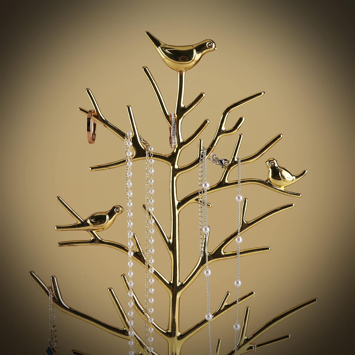 MORE&LESS Branch Jewelry Rack with metal tray,Luxury color,Tree Tower Rack Hanging Organizer for Ring Earrings Necklace Bracelet,Suitable for living rooms, bathrooms,offices,etc.
