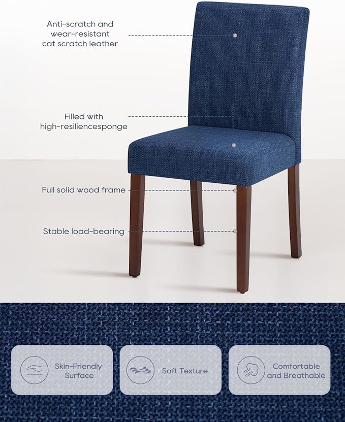 Upholstered Dining Chairs Set of 6 - Line Fabric Modern Farmhouse Kitchen Chairs,Mid-Back Dining Room Chairs with Wooden Legs