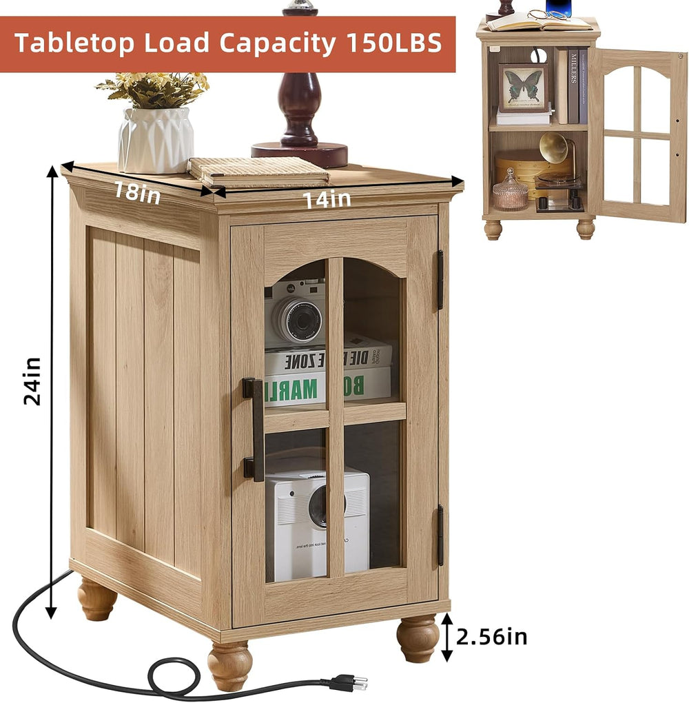 RWYHG Narrow Side Table, Farmhouse Nightstand with Charging Station | End Tab...