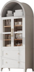 71" Tall Arched Kitchen Pantry Cabinet, Wooden Farmhouse Display Storage Cabinets Arched Bookshelf with Adjustable Shelves, Glass Door, Versatile Cupboard for Kitchen, Dining Room, Study (White)