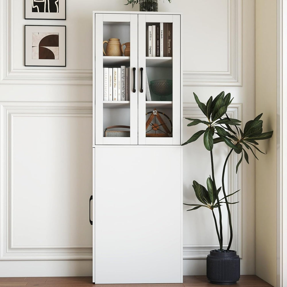 KEIKI 70.87" H Kitchen Pantry Storage Cabinet with Pull-Out Shelf, Glass...