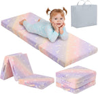 Tiita Foldable Floor Mattress for Kids-Glow in The Dark Toddler Nap Mat with Storage Bag, Portable Toddler Floor Pad for Travel, Daycare, Camping, RV, Playroom, Twill Pegasus