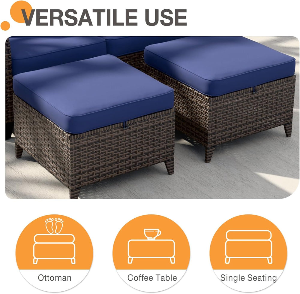 COOS BAY Harbor Retreat Wicker Outdoor Ottomans Set of 2, Patio Footrests wit...