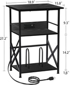 DALEMHOME Record Player Stand with Charging Station, 3-Tier Side Table for 100 Vinyl Storage, End Table for Living Room, Bedroom, Black HKET1002BK