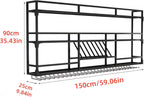 59Inch Metal Wall-Mounted Wine Rack with LED Light - 3 Tier Wine Storage Display Rack with Glass Holder - Space-Saving Bottle Display Shelf for Home Bars, Dining Rooms, Black