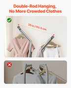 VEVOR Clothes Rack, Rolling Clothing Garment Rack, Extendable Carbon Steel Clothing Racks with Wheels for Bedroom, Laundry, Living Room