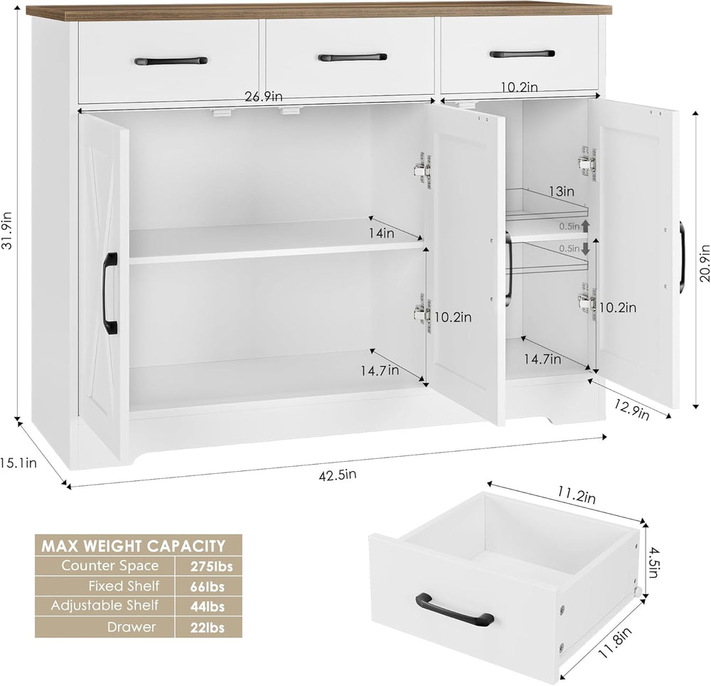 HOSTACK Kitchen Buffet Cabinet with Storage, Sideboard Coffee Bar, White | Fa...