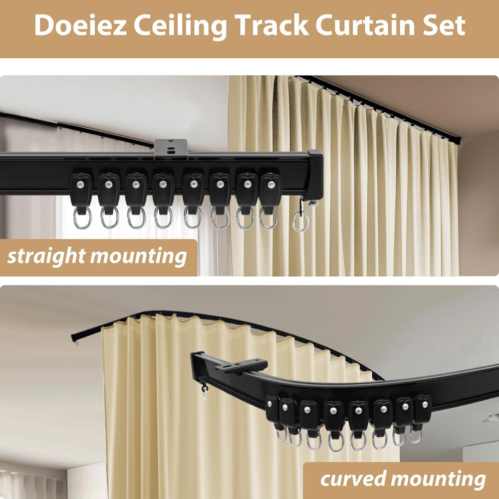 Room Divider Blackout Curtains Flexible Sliding Tracks Sets Ceiling Mounted R...
