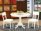 East West Furniture HLAD3-LWH-LC 3 Piece Dining Table Set for Small Spaces Contains a Round Dining Room Table with Pedestal and 2 Faux Leather Upholstered Chairs, 42x42 Inch, Linen White