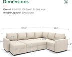 HONBAY Modular Sectional Sleeper Sofa with Pull Out Bed, U Shaped Sectional Couch with Storage Ottoman, Sleeper Sectional Couches for Living Room, Beige