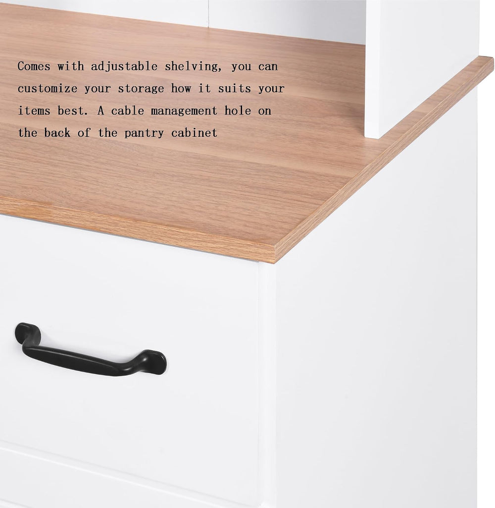 Farmhouse Kitchen Pantry Cabinet,Wooden Kitchen Cabinet White Pantry Room Sto...