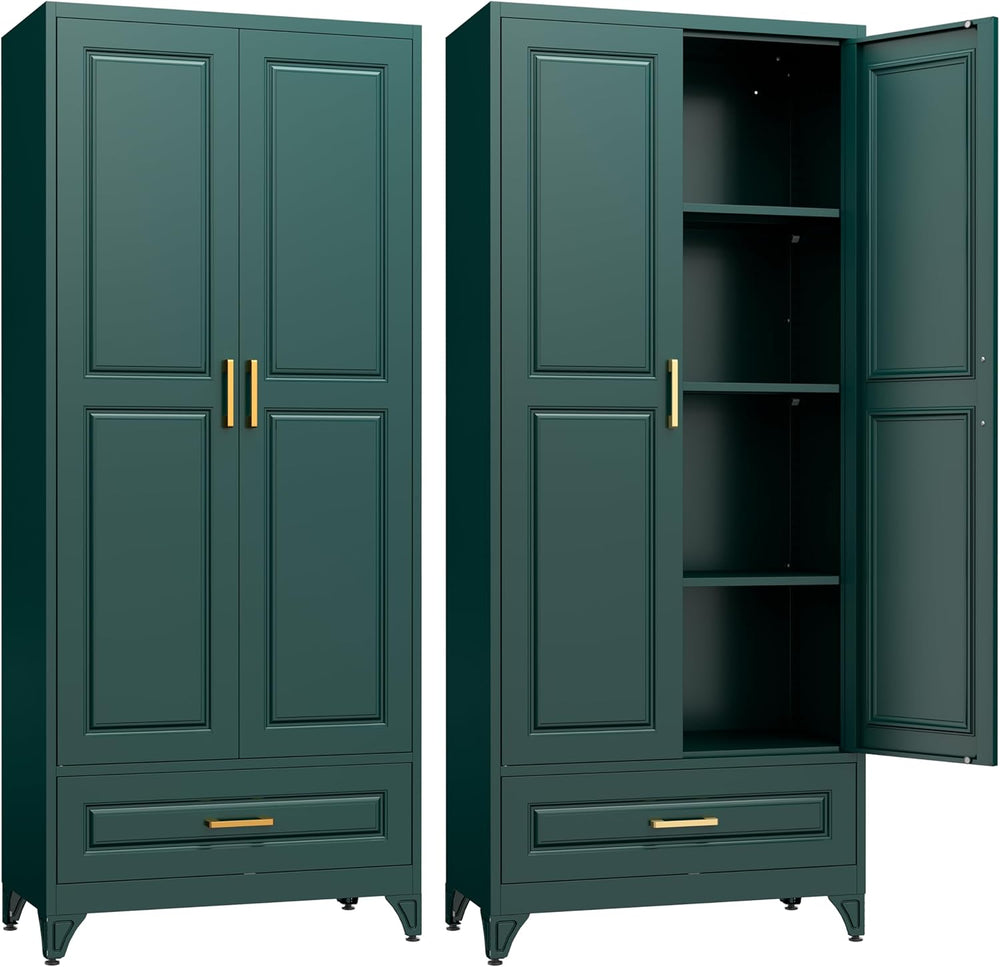 SteeLoong 75" Kitchen Pantry Cabinet with Drawer, Metal Storage Cabinets...