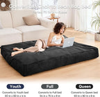Bean Bag Chairs for Adults - Giant Bean Bag Chair Convertible Bean Bag Bed - Beanbag Chair with Micro Fiber Cover/Furniture Foam Filler - Floor Couch Sofa in Bedroom Dorm Room - Queen Carbon Black