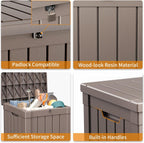 40 Gallon Resin Deck Box, Lockable Patio Outdoor Storage Box for Furniture, Garden Tools and Tools Storage, Waterproof Outside Storage Boxes - Grey