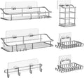 Nieifi Shower Caddy Shelf with Hooks Storage Rack Organizer Adhesive Stainless Steel without Drilling for Bathroom, Lavatory, Washroom, Restroom, Shower, Toilet, Kitchen (Sliver, 6 Pack)