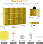 AWTATOS Cube Storage Organizer, Storage Cubes Shelves, 12 Cube Closet Organizers and Storage, DIY Stackable Bookshelf Plastic Clothes Organizer Shelving for Bedroom, Home,Yellow