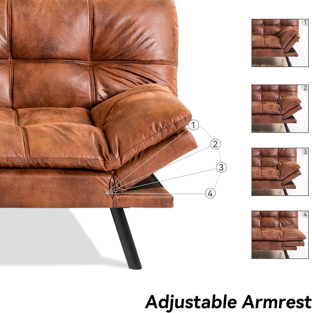 71" Convertible Futon Sofa Bed,Brown Faux Leather Futon Couch,Memory Foa...