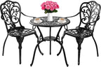 Bistro Set 3 Piece Outdoor, Bistro Table and Chairs Set of 2, All Weather Patio Bistro Set with Umbrella Hole, Patio Set for Garden, Black