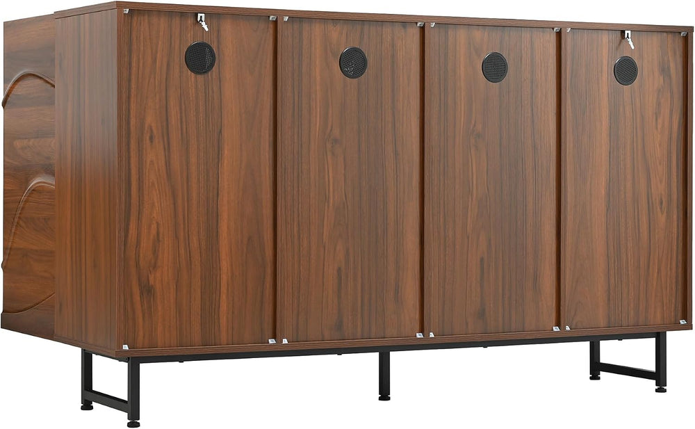Modern Sideboard with Wave Relief Design, 59 Inch Solid Wood Storage Cabinet ...
