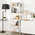 Rengue No-Assembly Folding Bookshelf Storage Shelves 5 Tiers Foldable Vintage Multifunctional Plant Flower Stand Storage Rack Shelves Bookcase for Home Office, White