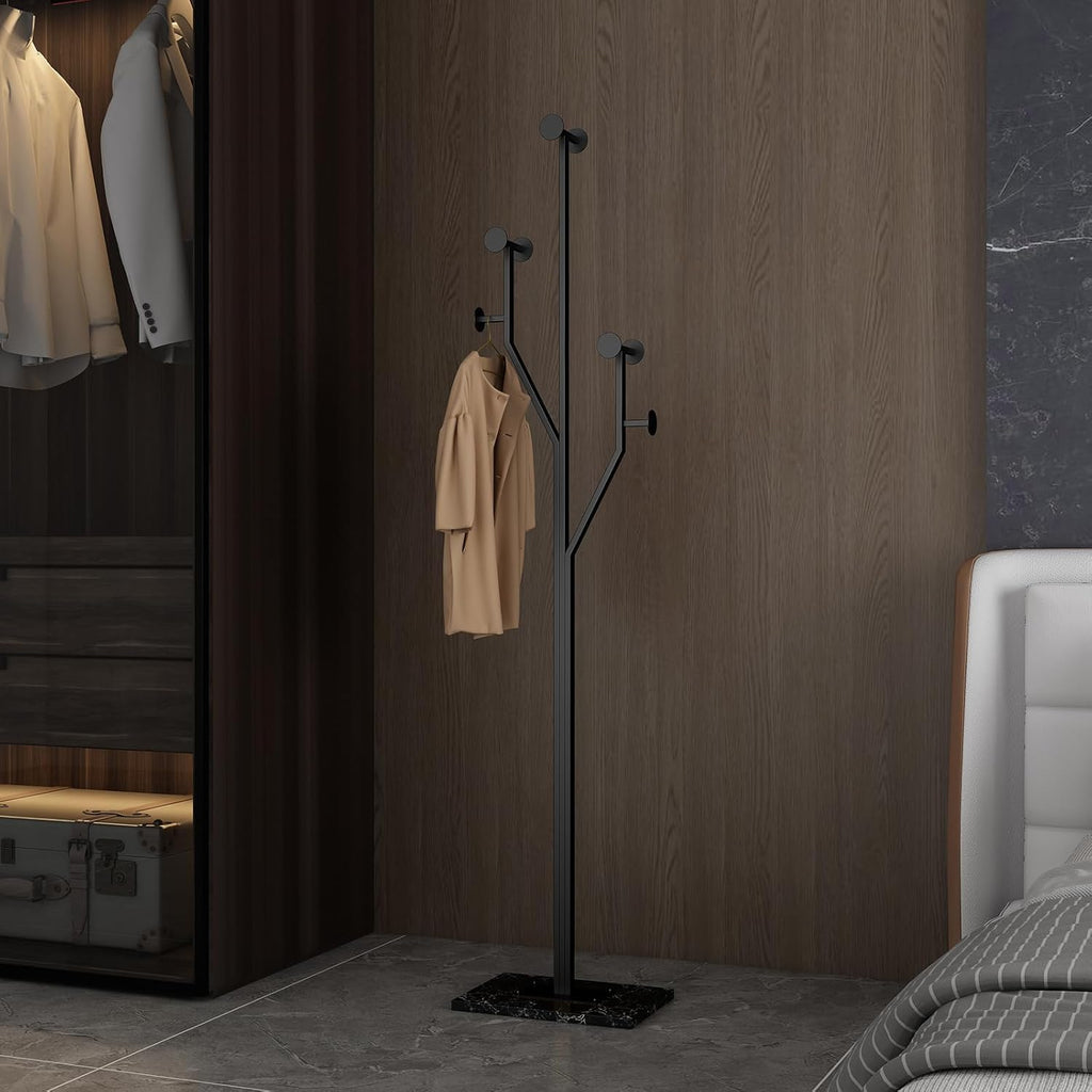 JIAYUEJU Freestanding Coat Rack Tree-shaped Metal Coat Tree with Heavy Duty Marble Base Corner Clothing Rack for Bedroom Entryway Hallway 14.96 x 10.24 x 68.9 Inches (Black)