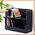 CroBlissful 2 Set Wooden DVD and CD Storage Box Cassette Tape Display Stand Holder Rack with Carrying Handle, Organizer Shelf for Movie Cases, Each Can Store up to 36 CDs and 26 DVDs (Black)