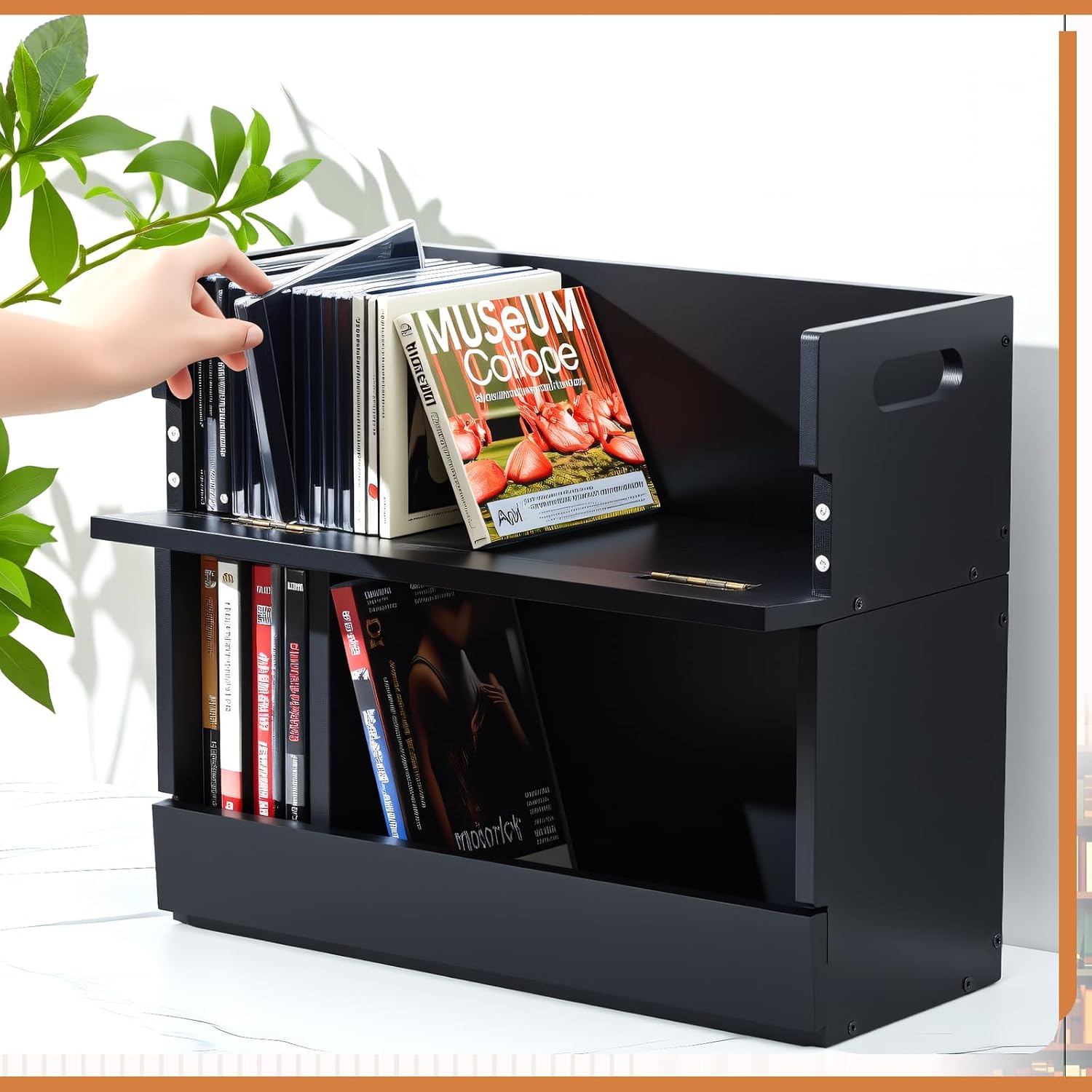 CroBlissful 2 Set Wooden DVD and CD Storage Box Cassette Tape Display Stand Holder Rack with Carrying Handle, Organizer Shelf for Movie Cases, Each Can Store up to 36 CDs and 26 DVDs (Black)