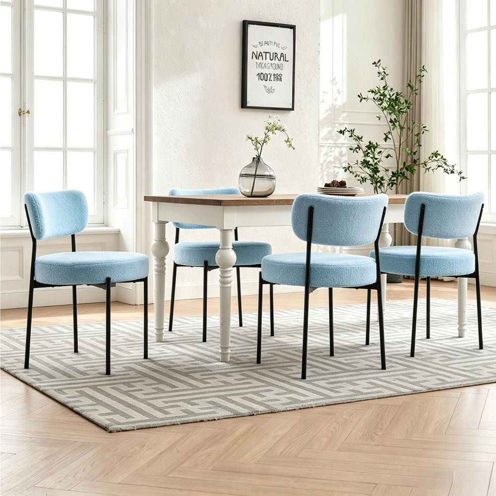 Blue Boucle Dining Chairs Set of 2, Mid Century Modern Dining Room Chair with...