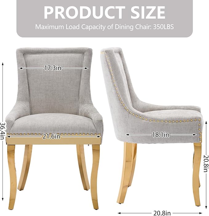 Upholstered Dining Chairs Set of 4, Modern Fabric Side Chairs with Gold Stainless Steel Legs, Accent Kitchen Chairs for Dining Room Table, Beige