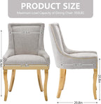 Upholstered Dining Chairs Set of 2, Modern Fabric Side Chairs with Gold Stainless Steel Legs, Accent Kitchen Chairs for Dining Room Table, Beige