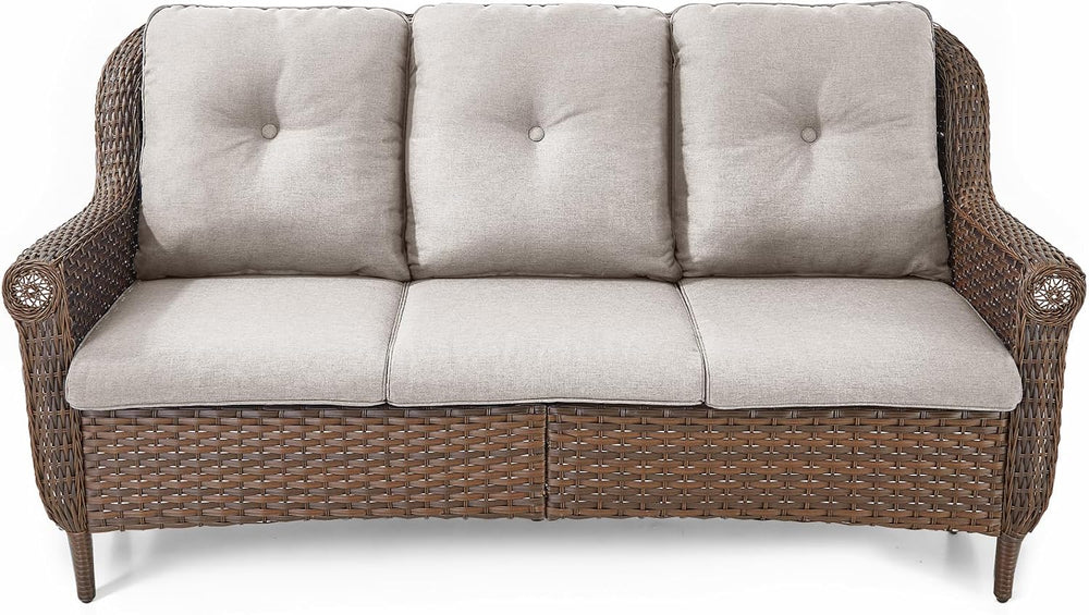 Patio Couch Outdoor Wicker Sofa - Heavy Duty All-Weather Brown Rattan 3-Seate...