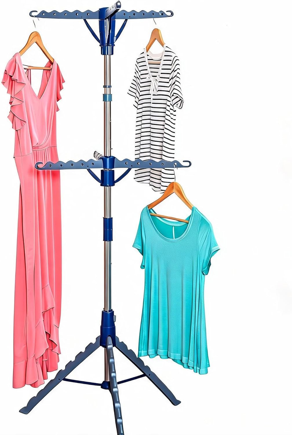 Honey-Can-Do 2-Tier 73-Inch Collapsible Tripod Drying Rack, Heavy Duty Chrome Steel Laundry Stand, Holds 30 Garments, Portable Foldable Indoor Outdoor Clothes Drying Rack