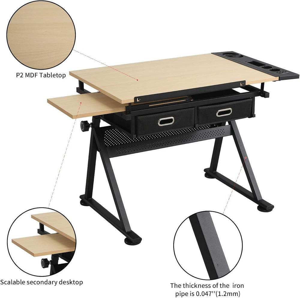 Height Adjustable Multifunctional Wooden Drafting Drawing Table, Art Artist D...