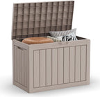 45 Gallon Outdoor Storage Box Waterproof Lockable Resin Deck Box Large, Patio Storage Bin for Pool Accessories Cushion Furniture, Garden Tools, UV-Resistant Outside Delivery Light Coffee