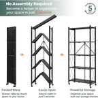 DEANIC 5 Tier Foldable Storage Shelves with Wheels, Large Capacity Shelving Unit, Freestanding Metal Wire Shelf Rack, No Assembly Organizer Rack for Garage Kitchen, Basement, Pantry(Black Pack of 4)
