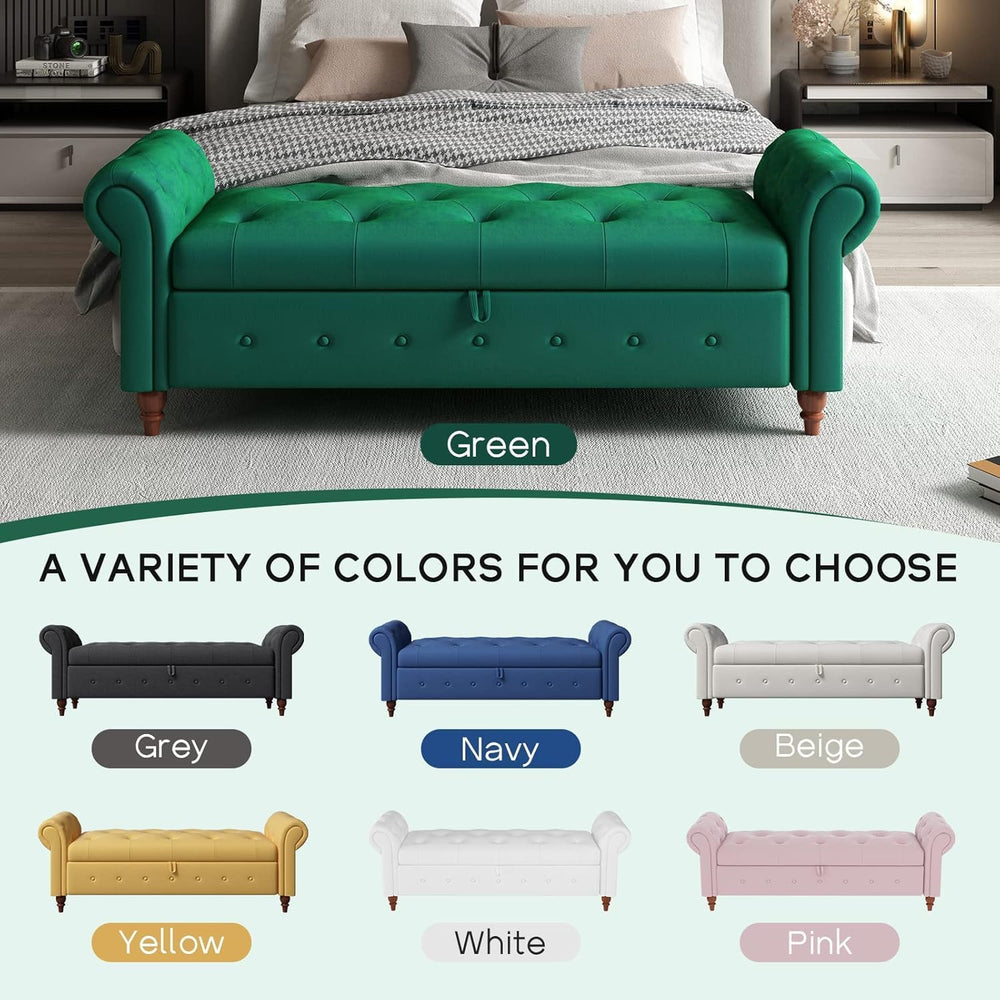 NIOIIKIT 63'' Storage Ottoman Bench Tufted Entryway Bench Dark Green ...