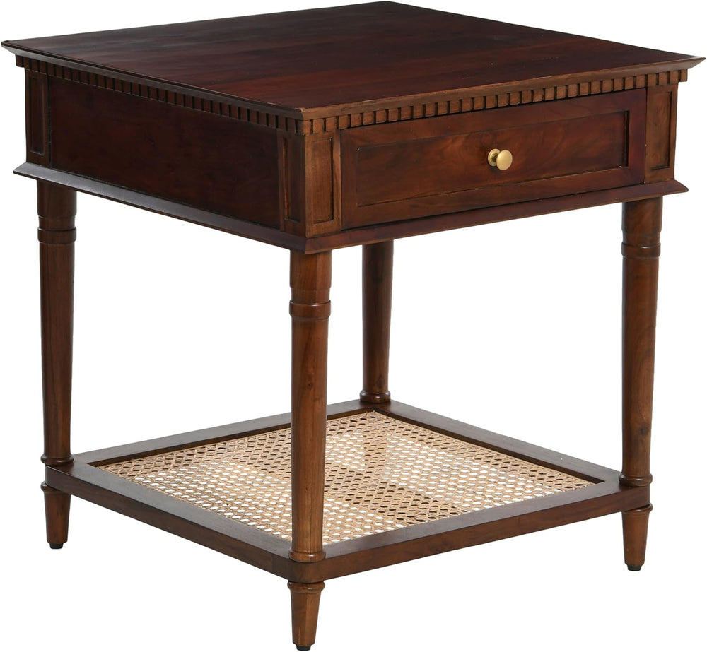 Creative Co-Op Maxwelton Solid Wood End Table with Drawer and Woven Cane Stor...