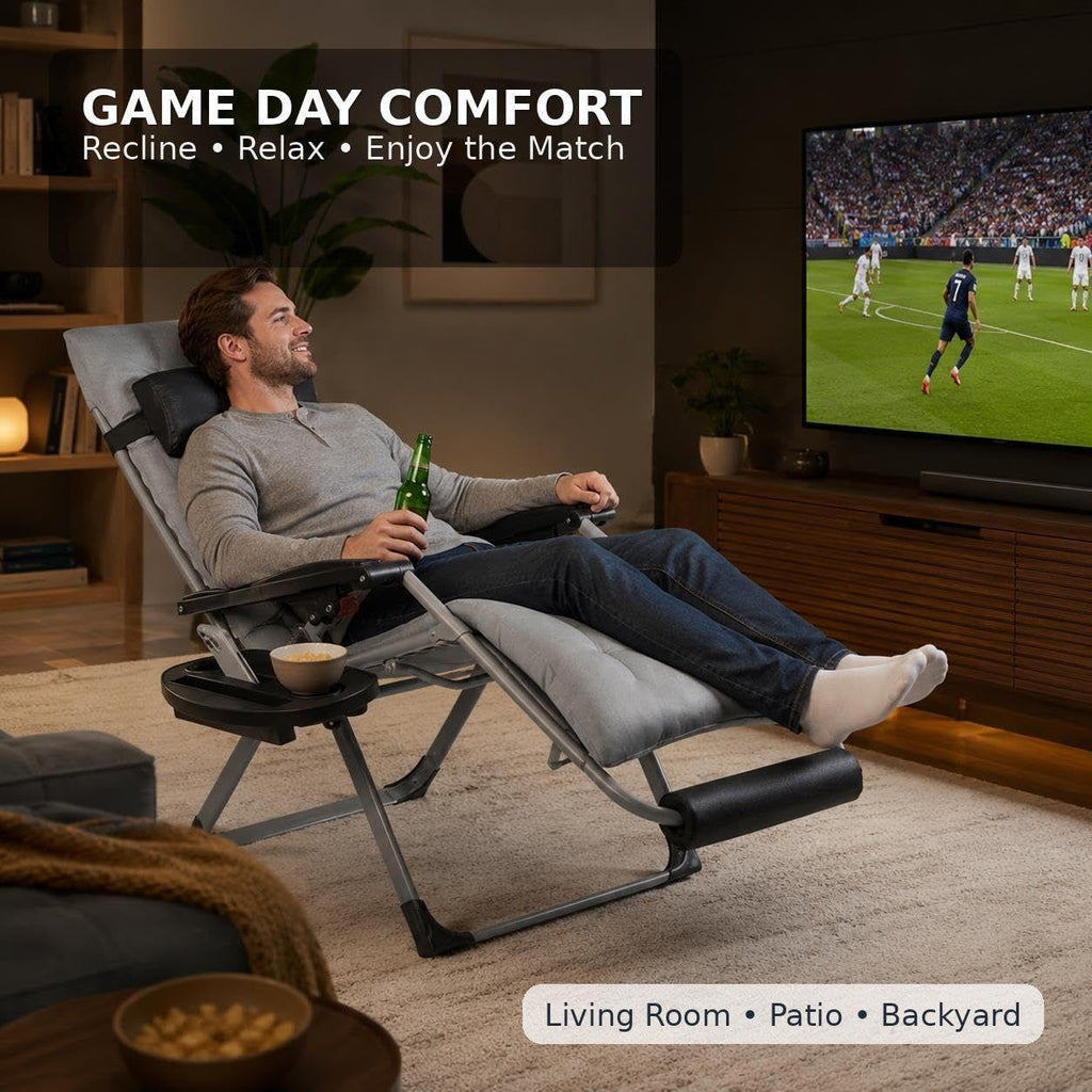 Yaheetech Zero Gravity Chair, Folding Reclining Lounge Recliner with Removable Pad & Headrest & Side Cup Holder Tray for Indoor and Outdoor Gray/1