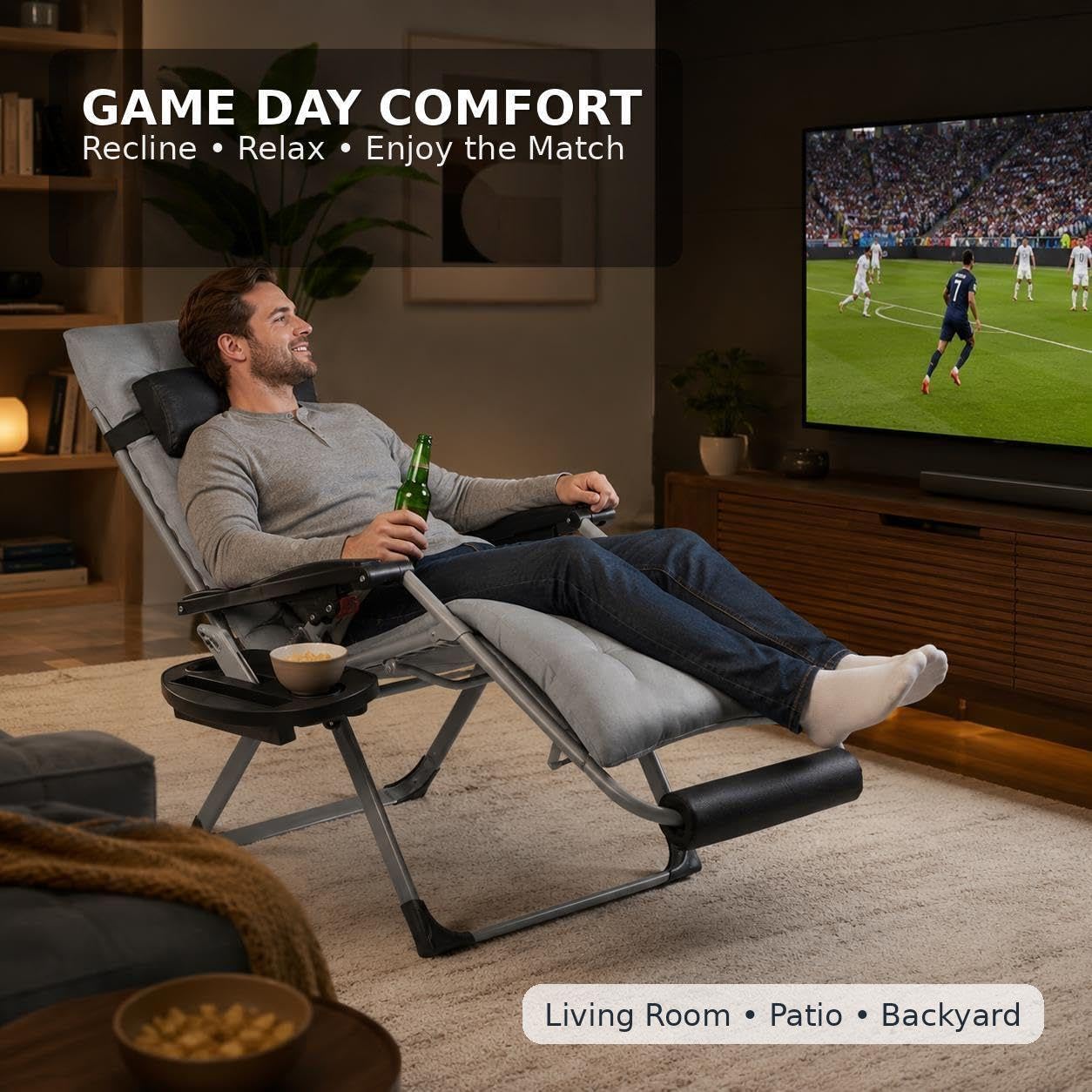 Yaheetech Zero Gravity Chair, Folding Reclining Lounge Recliner with Removable Pad & Headrest & Side Cup Holder Tray for Indoor and Outdoor Gray/1