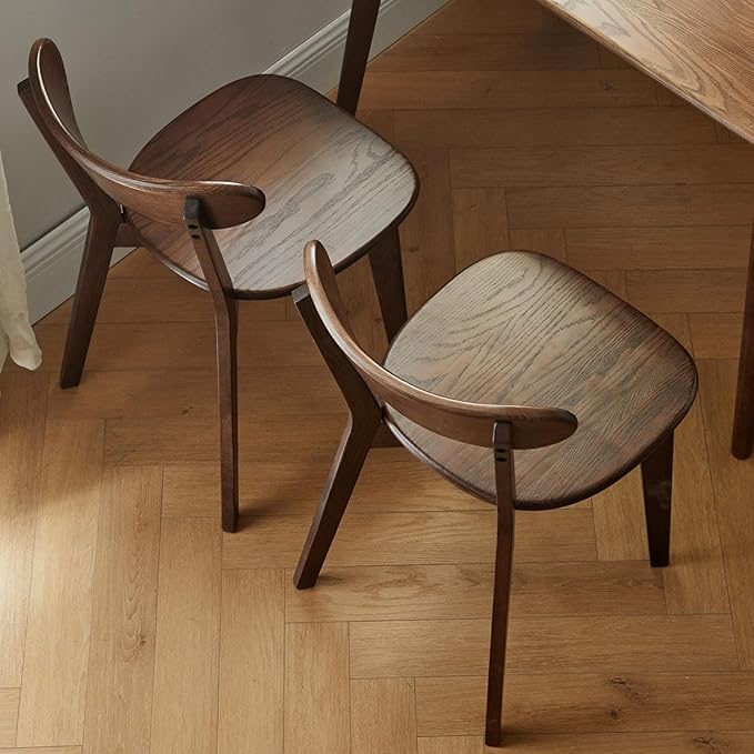 Solid Wood Dining Chairs,Mid Century Modern Dining Chairs with Comfortable Curved Backrest,Wood Chairs for Kitchen,Dining Room (2, Walnut Color)