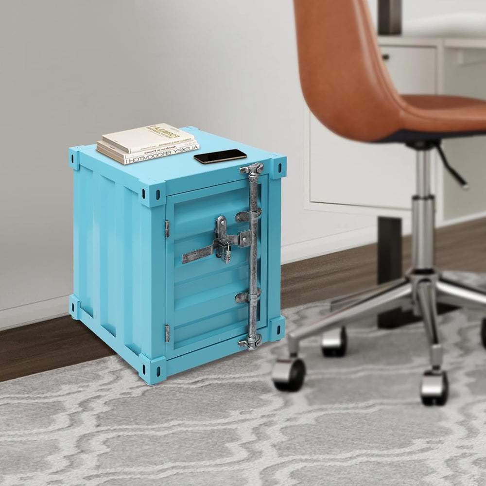 Side Table, Industrial Metal Container Cabinet,Wrought Iron Container Side Ta...