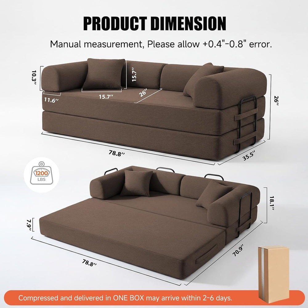 79" Convertible Futon Sofa Bed,6-in-1 Couches for Living Room | Corduroy...