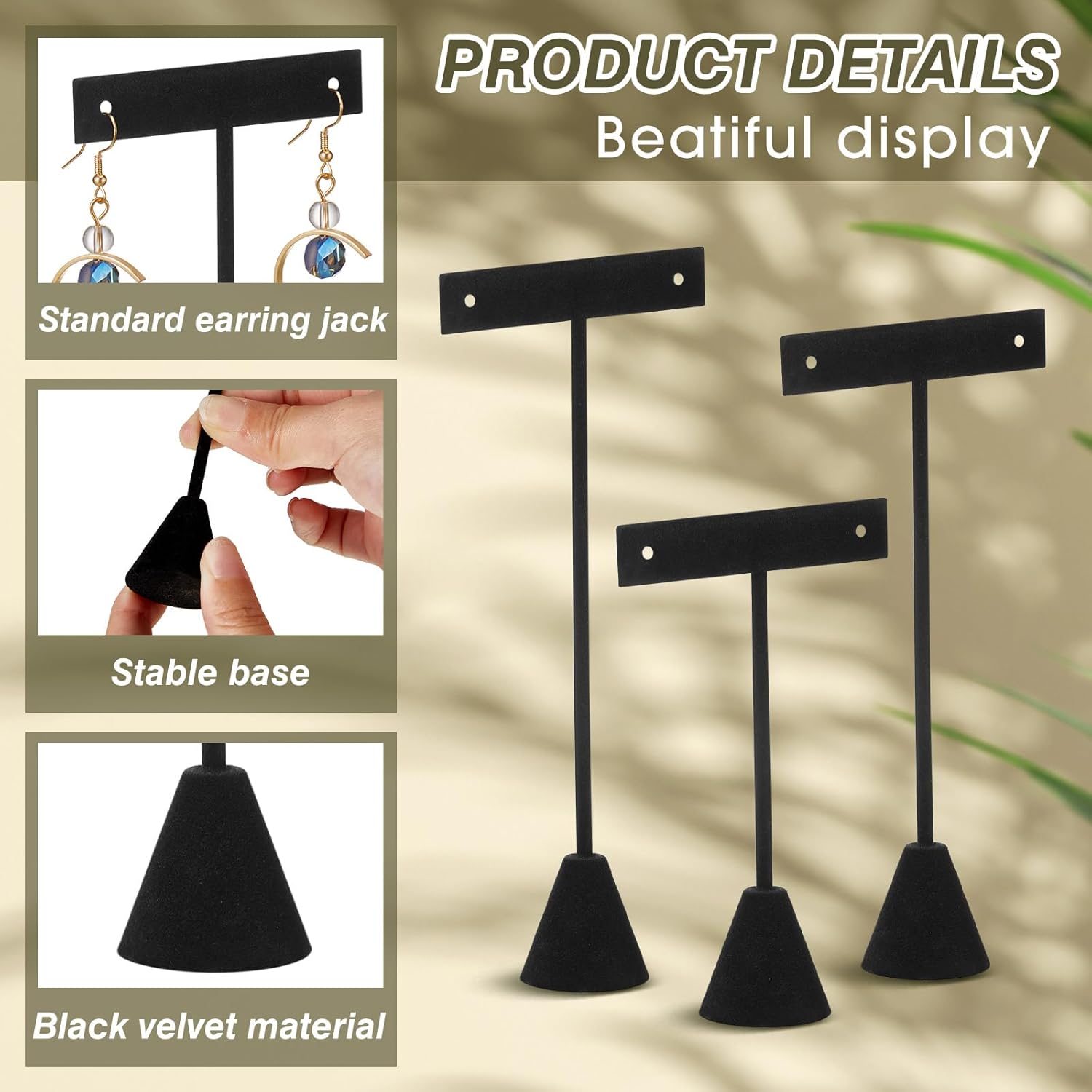 Marsui 18 Pcs Earring Display Set Earring T Bar Display Earring Holders with 3 Heights Earrings Display Stand for Jewelry(Black)