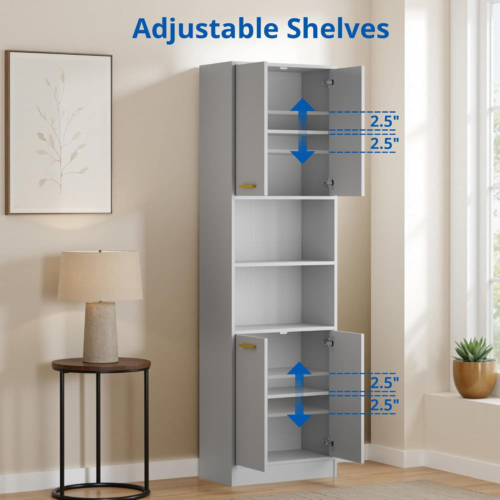 Cozy Castle Kitchen Pantry Cabinet, 75" Tall Wood Storage Cabinet with D...