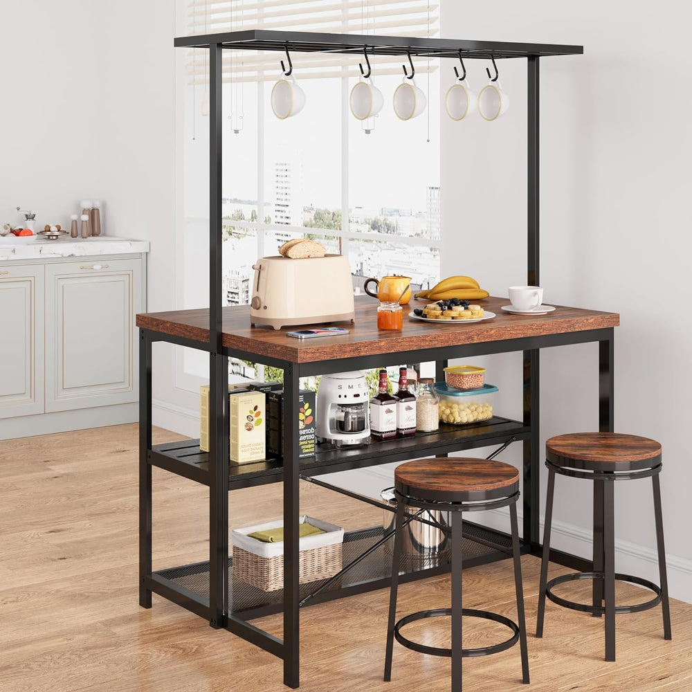 IDEALHOUSE 42" Kitchen Island with Storage & Seating - 3-Tier Bakers...